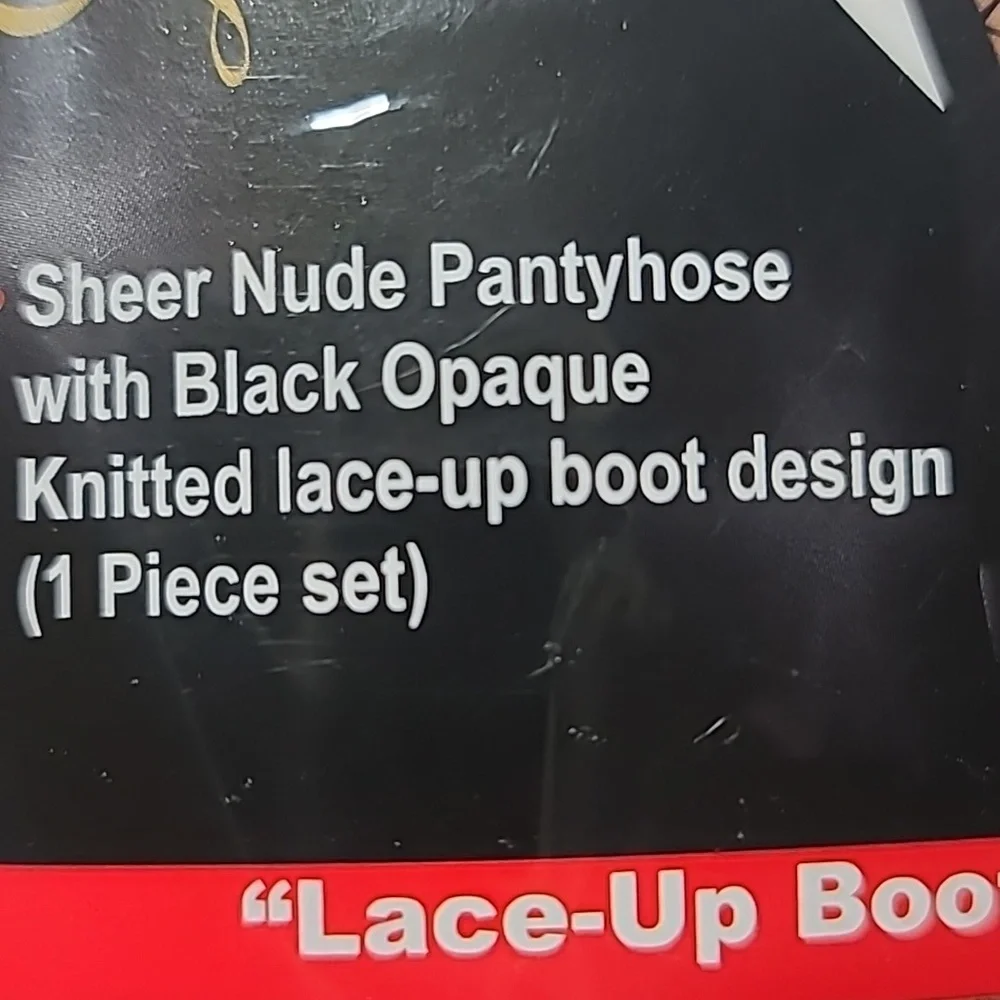 Dreamgirl Sexy Pantyhose Black and Nude Illusion Lace-Up  Boot Design  NWT
